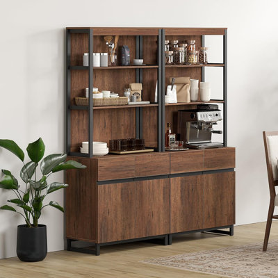Bibliothèque moderne de 72 po de hauteur - bibliothèque en bois à 3 niveaux avec base en métal, tablettes réglables et armoire de rangement, support de plancher autoportant pour salon, bureau personnel, chambre à coucher, brun, 2 pièces