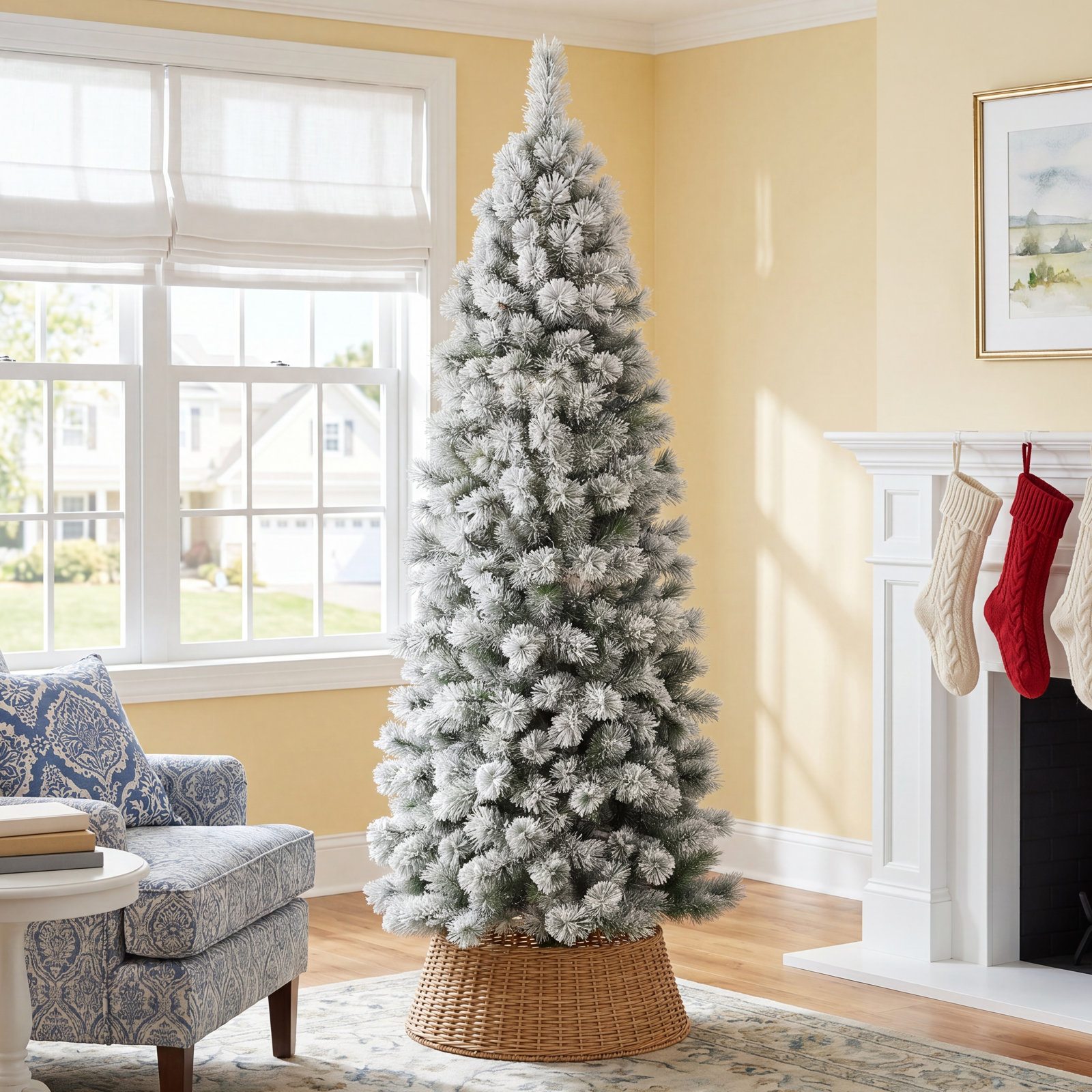 Slender Frosted 9' Pre-Lit Pine Christmas Tree, 7.5'