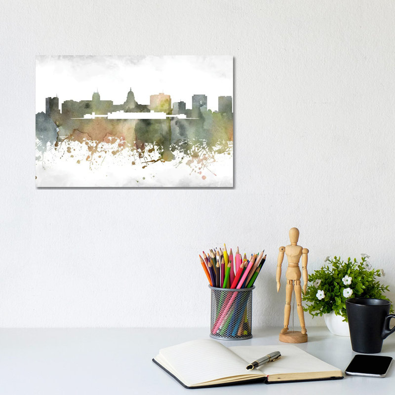 Madison Skyline by WallDecorAddict - Wrapped Canvas Print, 20.32 cm H x 30.48 cm W