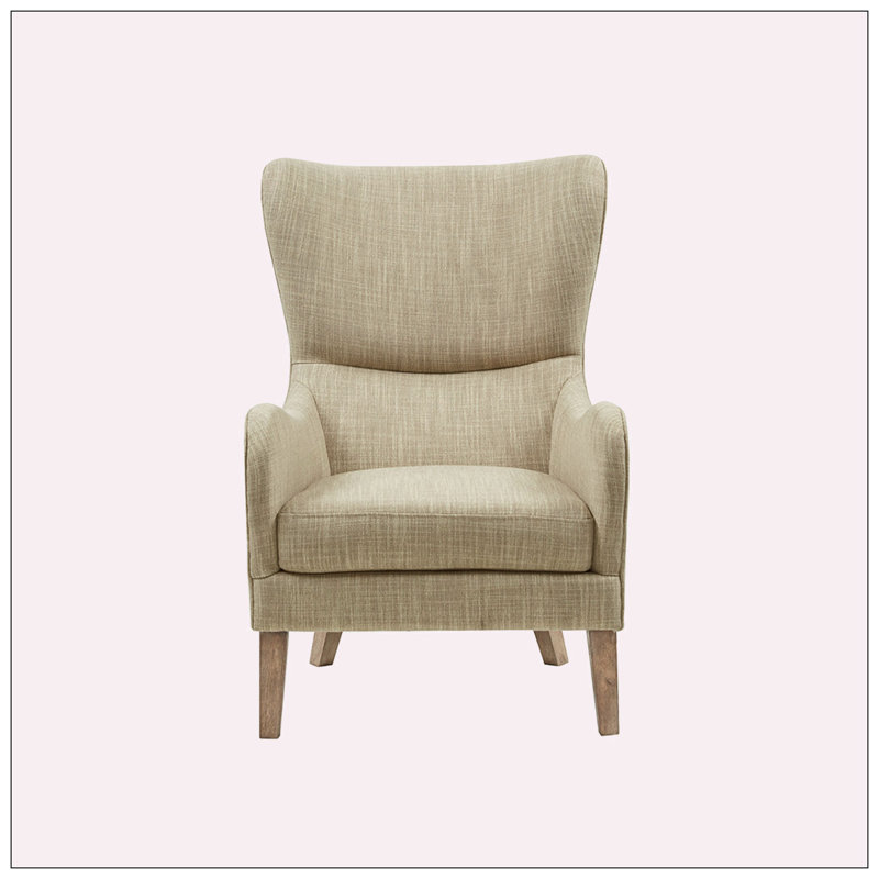 Fauteuil à oreilles large Breyen, Polyester beige, Naturel