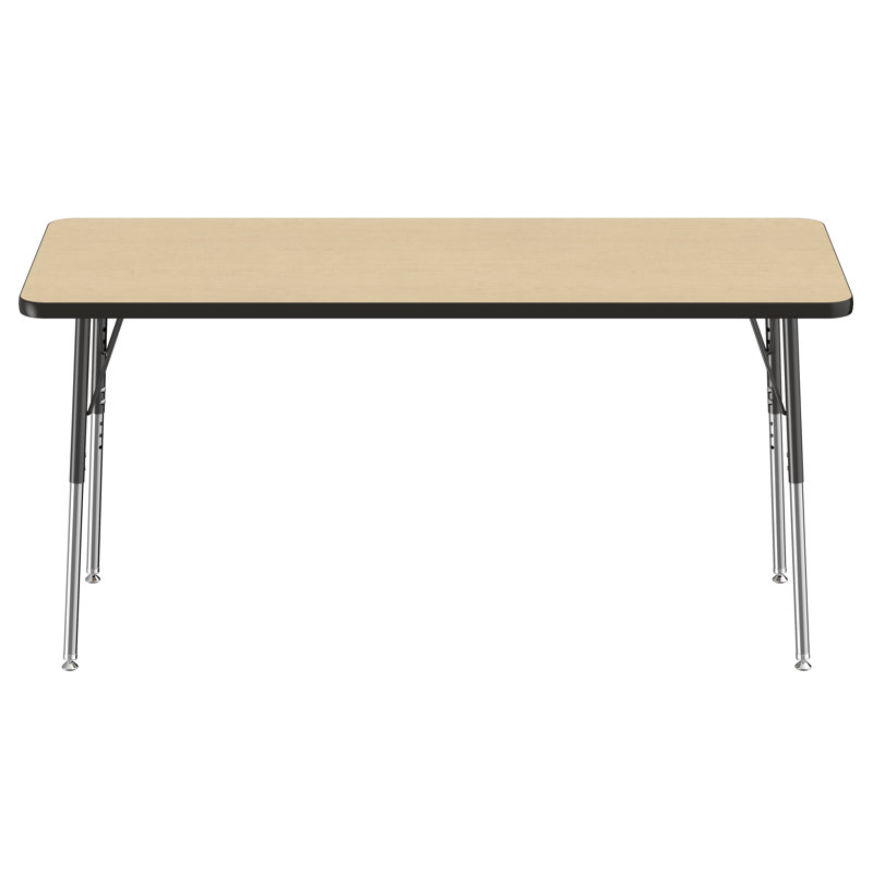 Table d'activité rectangulaire à hauteur réglable en forme de T, 24 po x 60 po, Érable / noir, Roulement pivotant standard