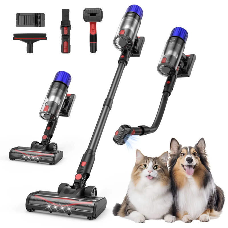 Aspirateur-balai sans fil Teendow avec aspiration 50kPa, moteur sans brosse 300W, autonomie de 50 minutes, aspirateur léger autoportant pour tapis, planchers durs et poils d'animaux