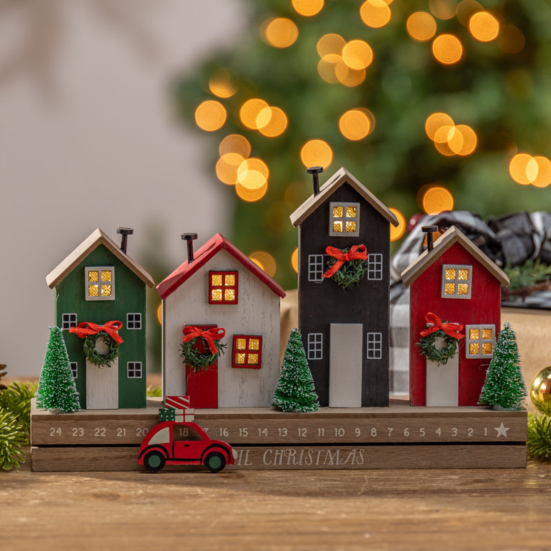Charming 10.75 Inch Battery-Operated Lighted Row House Countdown Calendar With Timer