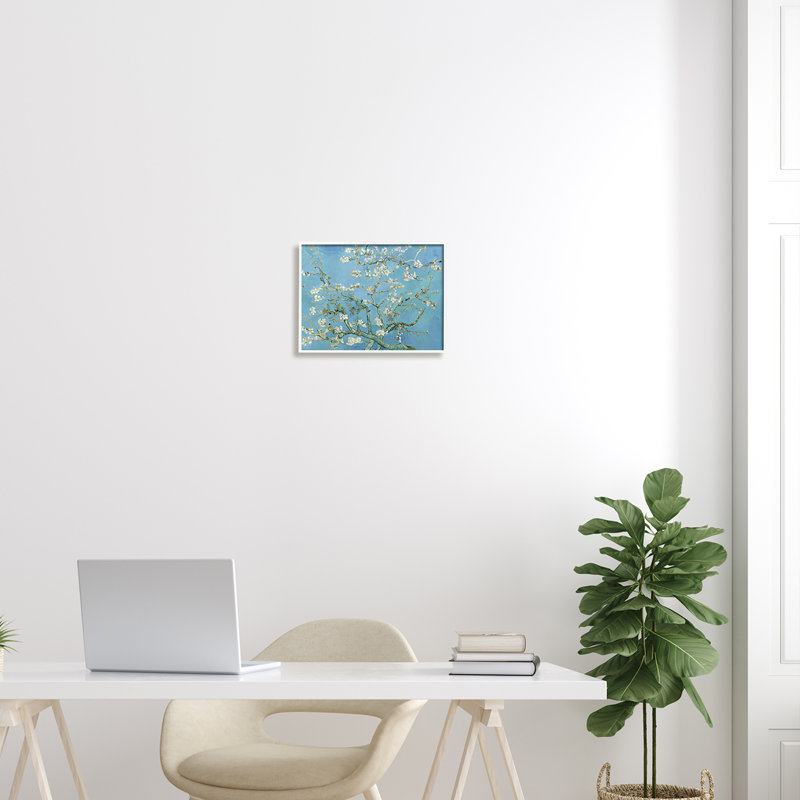 «Almond Blossoms» par Vincent Van Gogh, H 11 po x l 14 po x P 1,5 po, Giclée encadrée blanc bord de mer