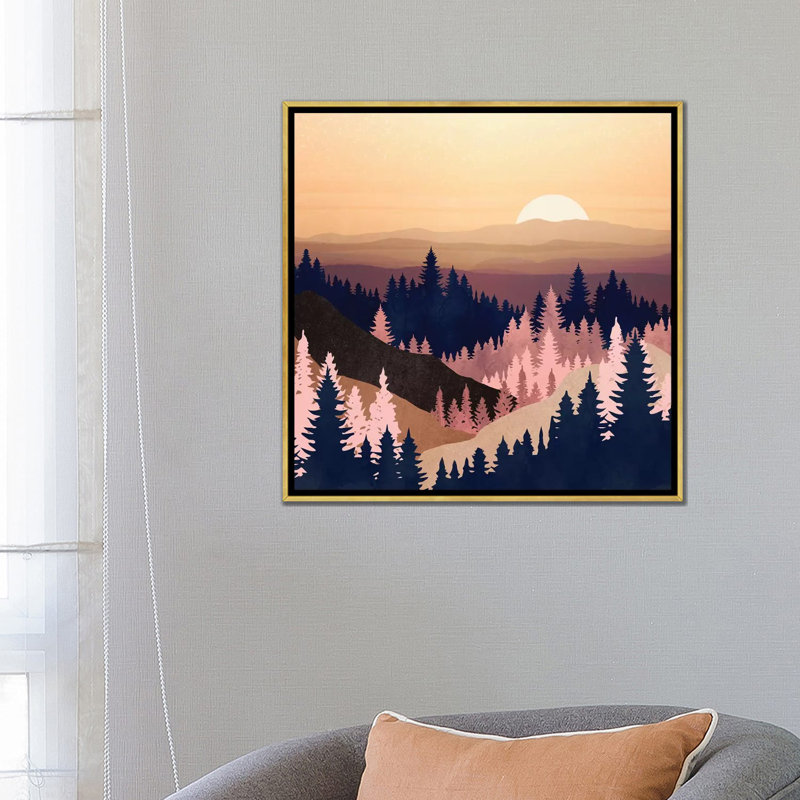 Summer Dusk - impression d'art graphique, Aucun mat, 26" H x 26" W x 1.5'' D, Toile encadrée d'or