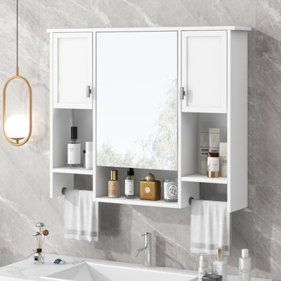 35x28 inch Wall Mounted Bathroom Medicine Cabinet with Towels Bar