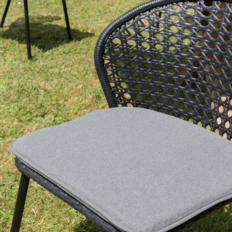 Maday Patio Dining Side Chair with Cushion, Grey, Black
