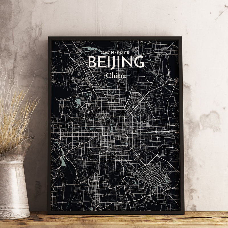 Beijing City Map - Unframed Graphic Art Print on Paper, 70.1cm H x 50cm W x 0.13cm D, Yellow/White