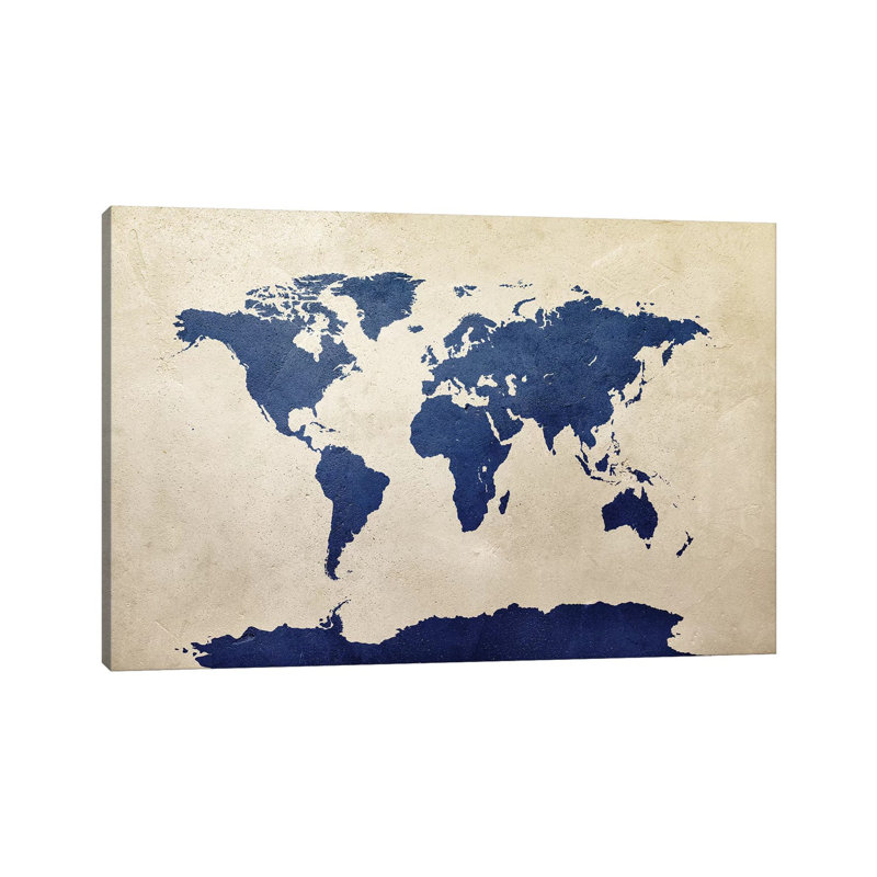 World Map Navy by Michael Tompsett - Wrapped Canvas Gallery-Wrapped Canvas Giclée, 101.6 cm H x 66.04 cm W x 1.91 cm D