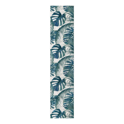 Tapis vert / blanc à motif floral Abira