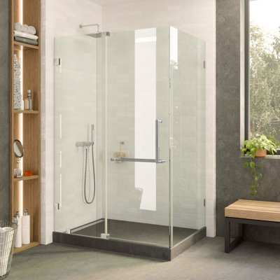 Frameless Shower Enclosure Hinged Tempered Glass - 40" W x 28" D x 74" H