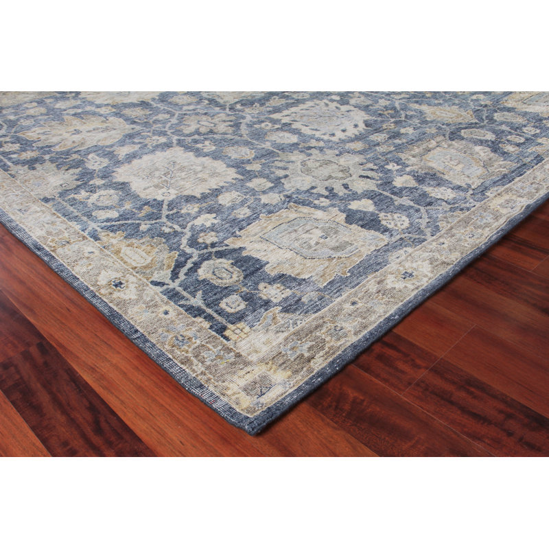 Heirloom Oriental Hand-Knotted Wool Blue Area Rug, Rectangle 12' x 15'
