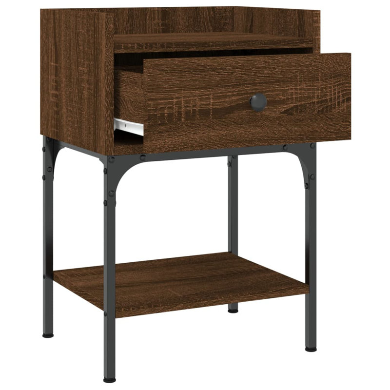 Shabari 40.5cm W Iron Bedside Table, Brown Oak, Set of 2