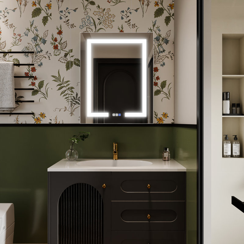 Livvia Recessed or Surface Mount Frameless LED Medicine Cabinet with Electrical Outlet and Anti-fog, Right, Silver