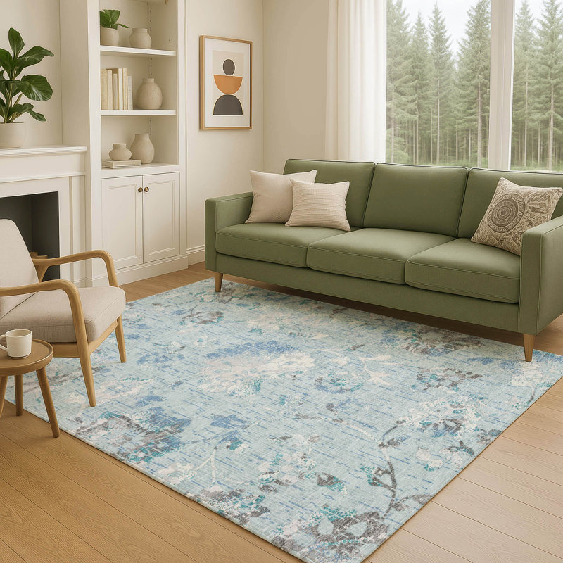 Machine Washable Indoor/Outdoor Chantille ACN2616 Floral Rug, Sky, 5' x 7'6"