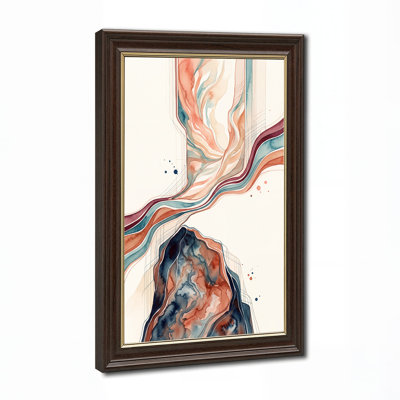Art abstrait sur toile, rubans aquarelles abstraites en sarcelle et terre cuite
