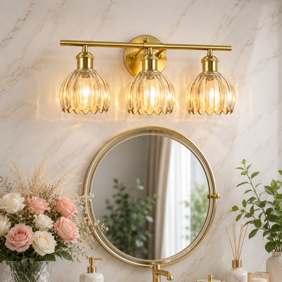 Éclairage pour salle de bain 3 lumières avec abat-jour en verre tulipe ambré, éclairage mural de salle de bain moderne pour la chambre à coucher, la cuisine et le salon