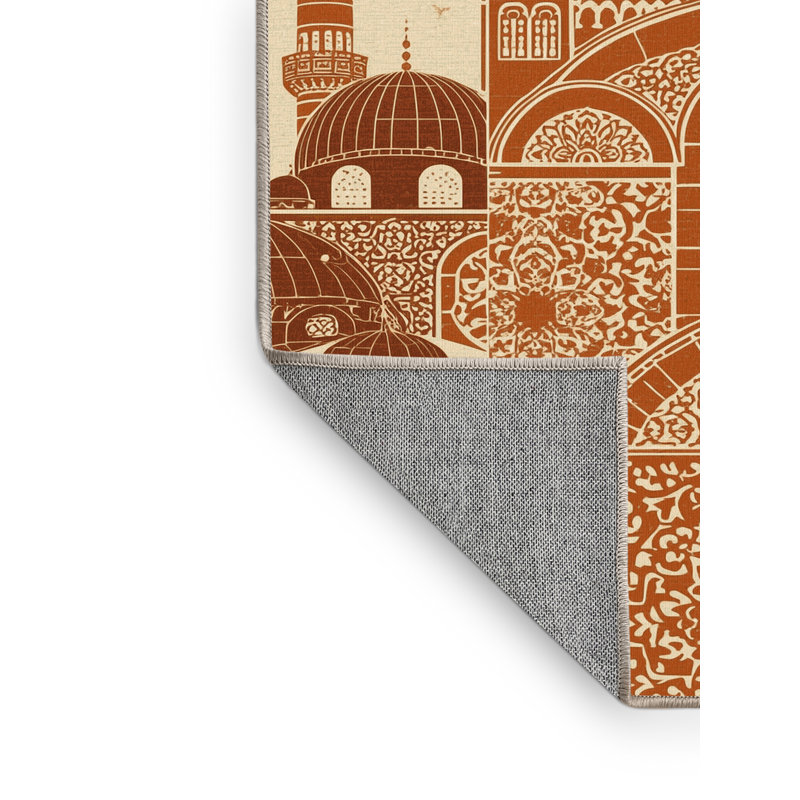 Tapis oriental classique beige en mosquée bleu lavabo lavable à la machine, 3 X 5