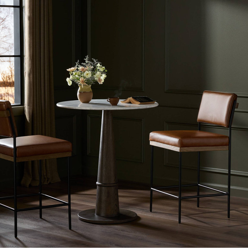 Popovich Upholstered Counter Stool with Metal Frame, Sonoma Chestnut/Genuine Leather, Counter Stool (26.42" Seat Height)