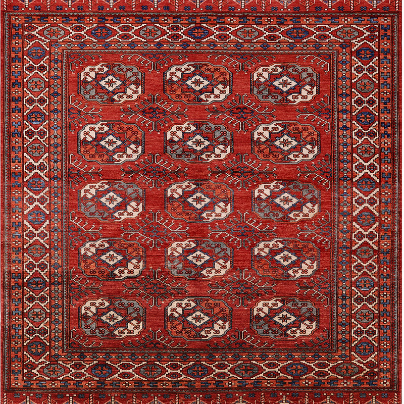 Tapis de style oriental rouge, Carré 5 pi