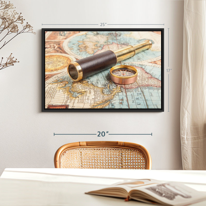 " Spyglass And Compass Canvas Print ", 17" H x 25" W