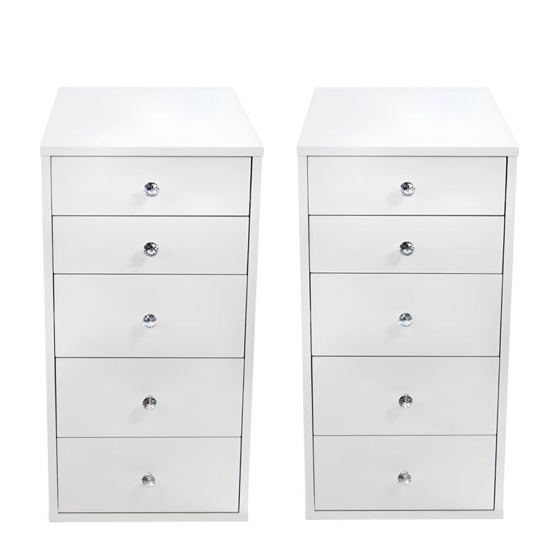 SlayStation 5 Soft Close Drawer Makeup Vanity Storage Unit with Crystal Lux Drawer Knobs, Bright White