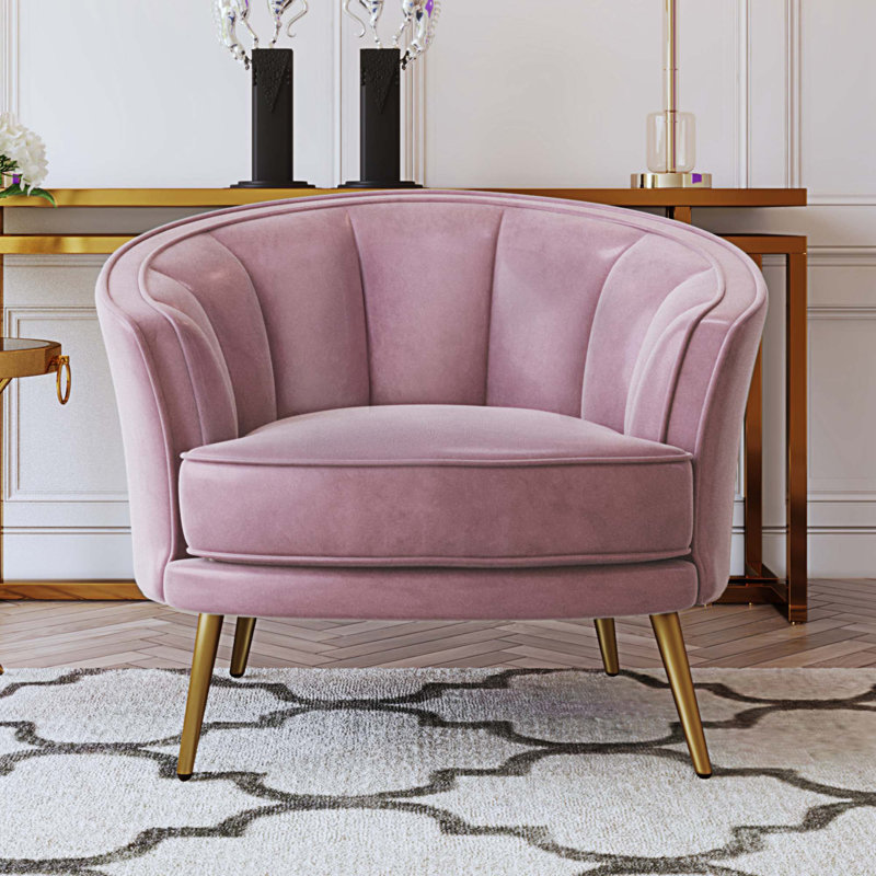 Fauteuil demi-tonneau Genji, Velours rose