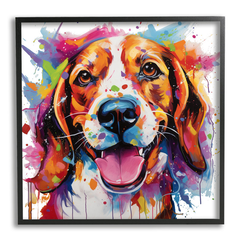 «Ba-349», impression «Happy Dog Modern Splash» encadrée sur bois par Marybeth Cunningham, Giclée encadrée noir minuit
