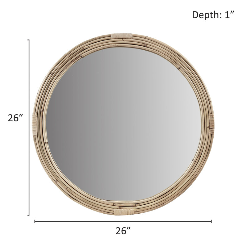 Natural Rattan Round Wall Mirror with Gold Finish