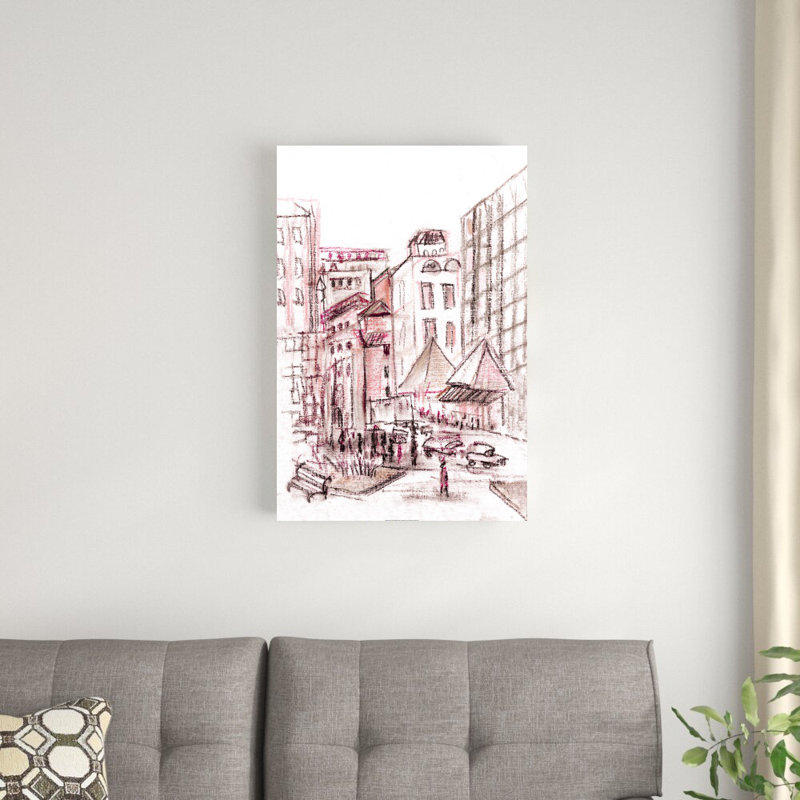 " Pink Cityscape " Painting Print, 30" H x 20" W