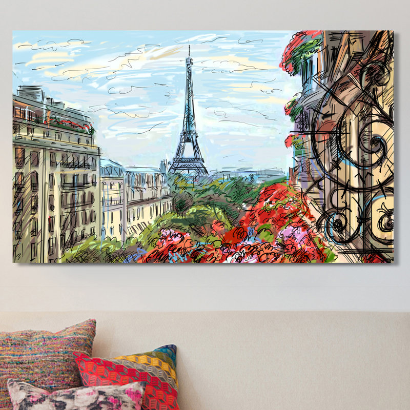 Paris par jour - reproduction d'art sur toile tendue, H 28 po x l 48 po x P 1,5 po