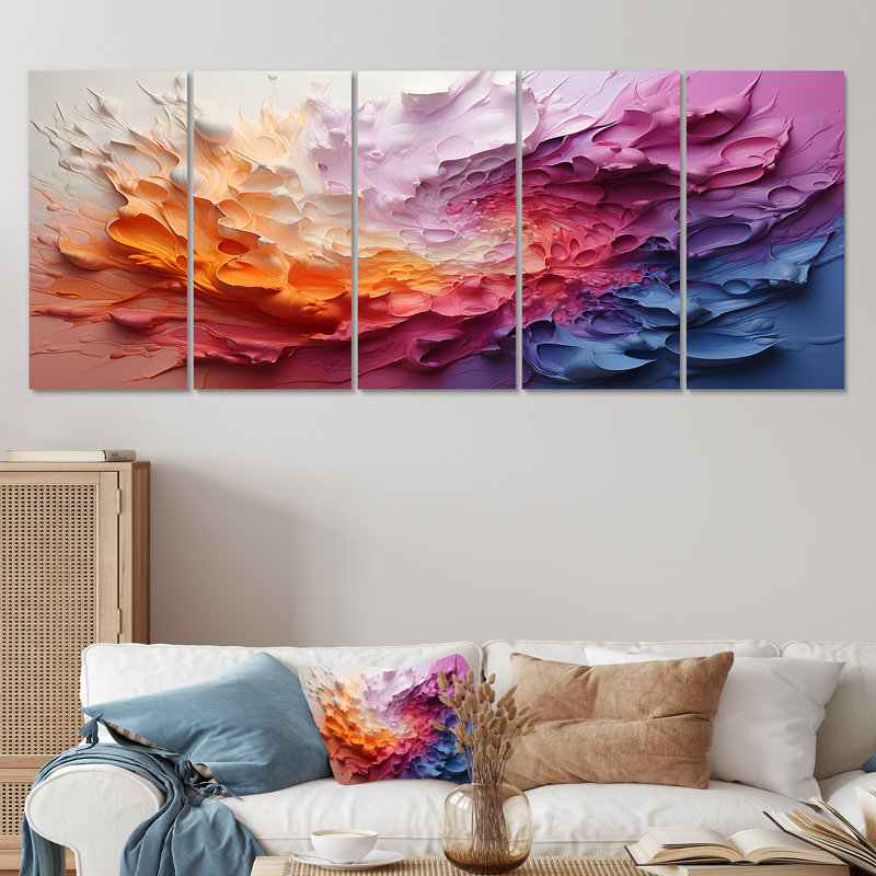 Colourful White Rainbow Spiral I - Rainbow, ensemble de 5 toiles d'art mural, H 32 po x l 80 po