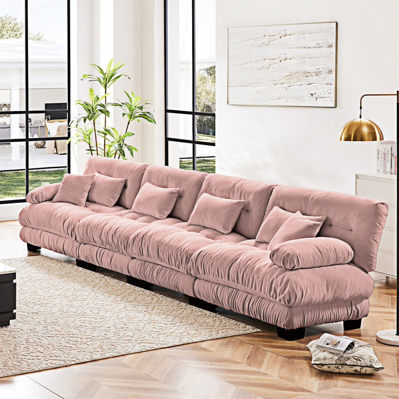Canapé modulaire rembourré, H 35,4 po x l 173 po x P 36 po, 4, Rose