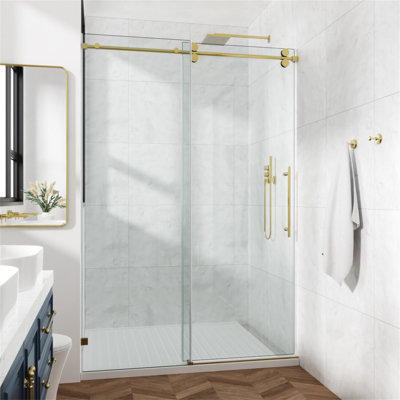 Porte de douche fixe et coulissante 60 po x 60 po, quincaillerie pour tubes ronds, quincaillerie pour tubes ronds, porte de douche en verre transparent, verre trempé de 3/8 po (10 mm), acier inoxydable