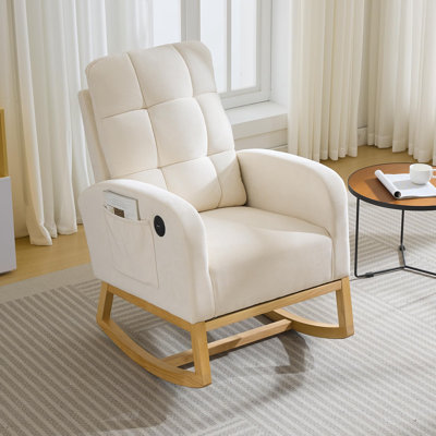 Chaise berçante pour chambre de bébé, fauteuil à bascule avec port USB et poche latérale, chaise berçante rembourrée
