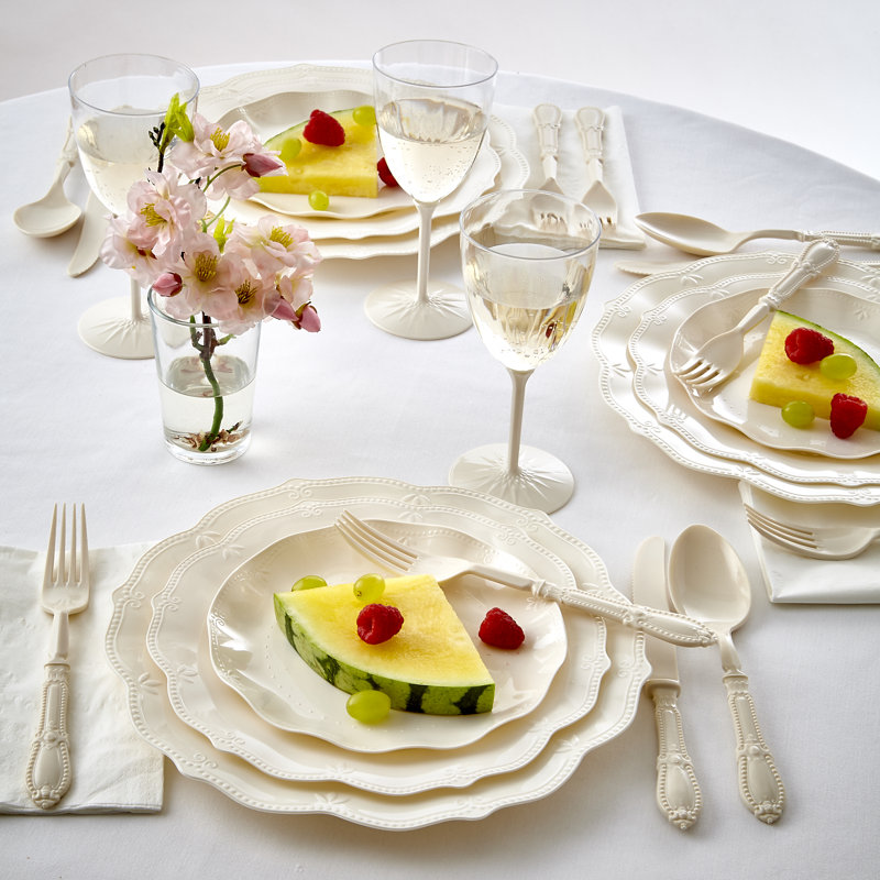Ensemble d'assiettes jetables en plastique 10 pièces Chateau, Crème