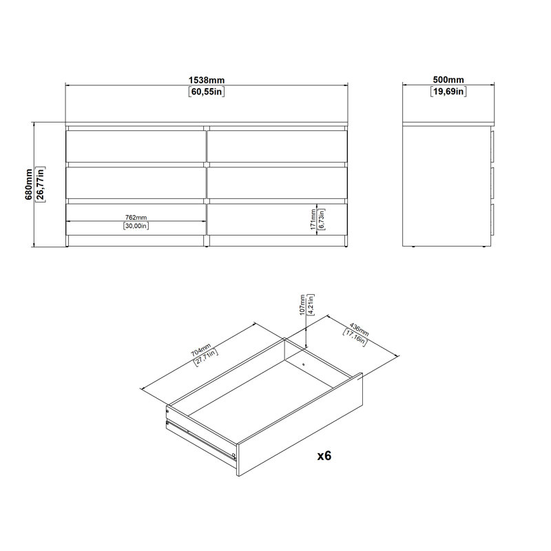 Jada 6 Drawer 60.5" W Double Dresser, Truffle