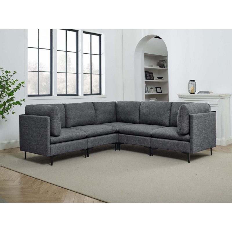 Canapé modulaire en lin rembourré avec de hauts pieds en métal