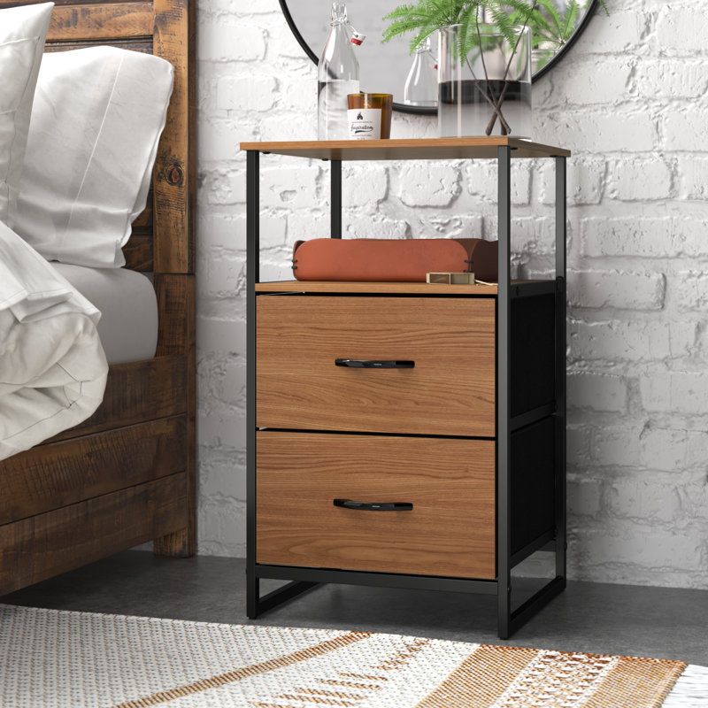 18" Industrial Wooden Nightstand with Iron Frame