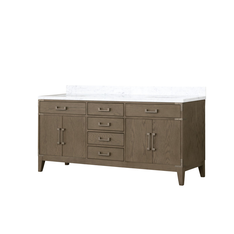 Laurel 72 in W x 22 in D Double Bath Vanity Top, Gray Oak, White Carrara Marble