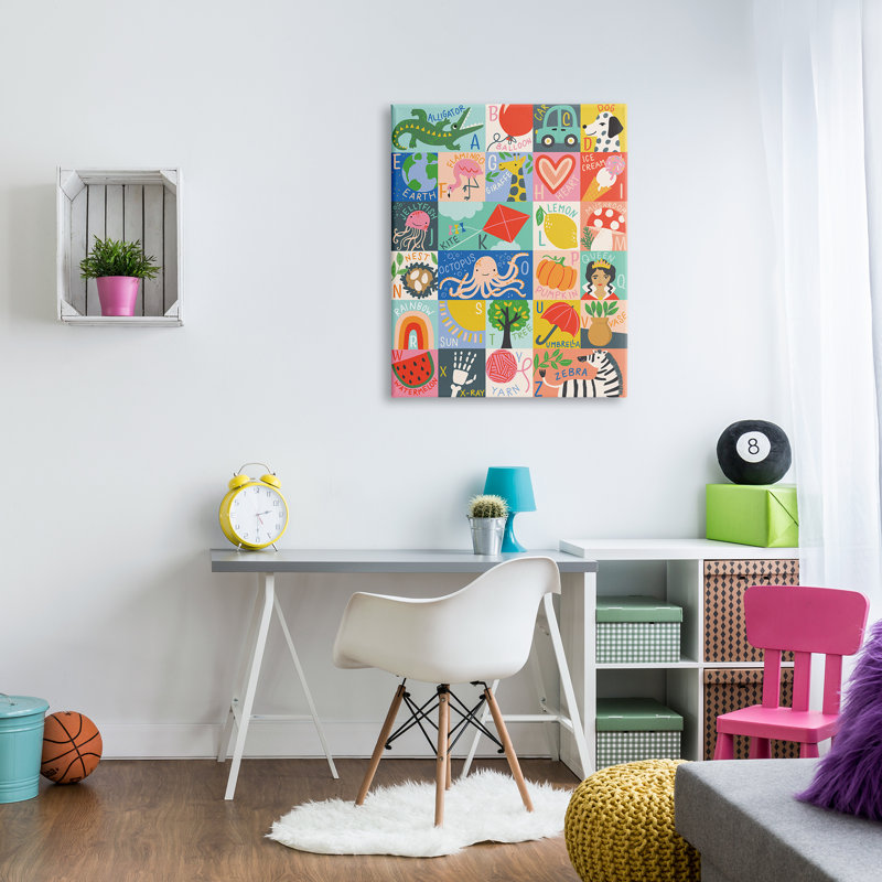 " Patchwork Style Alphabet Playful Kid's ABC Letters " by Caroline Alfreds, 40" H x 30" W x 1.5" D, Wrapped Canvas