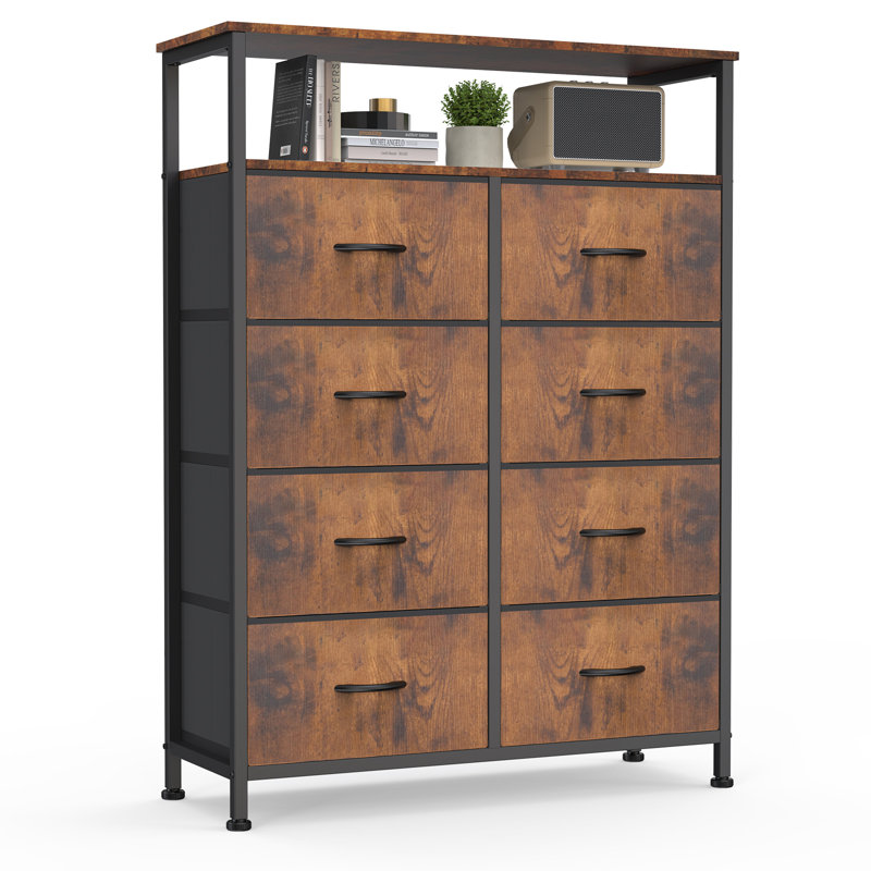 Fabric Dresser for Bedroom with Open Shelves, Tall Dresser with 8 Drawers, Storage Tower, Chest of Drawers for Closet