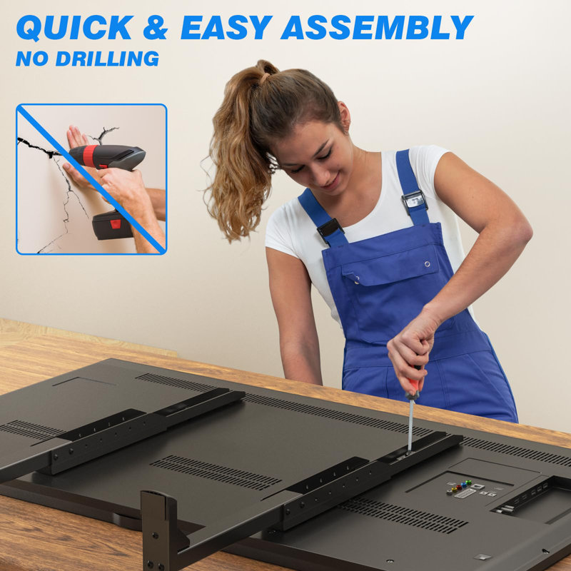 Black Adjustable Steel Table Top TV Stand with Cable Management