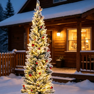 Sapin de Noël artificiel mince de 6 pi avec lumières DEL blanc chaud et branches ignifuges, arbre de vacances compact pour petits appartements, chambres à coucher et bureaux