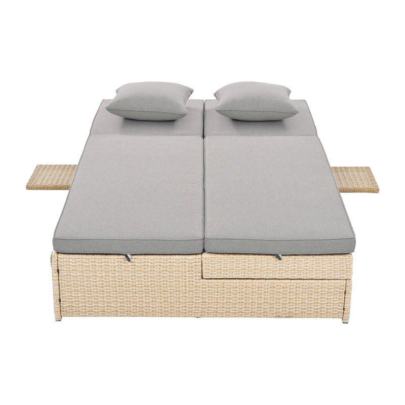 Lit de bronzage d'extérieur double TopMAX, chaises de patio inclinables en rotin de rotin avec dossier et siège réglables, ensemble conversationnel pour 2 personnes, brun