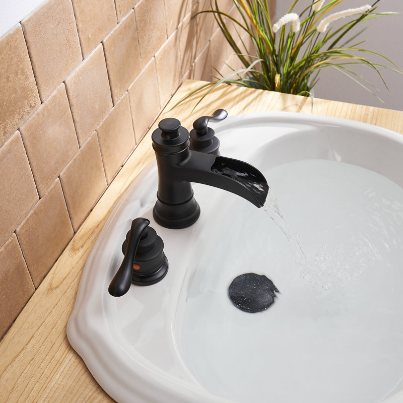 8 po Robinet pour salle de bain à 2 poignées avec drain Waterfall, Noir mat