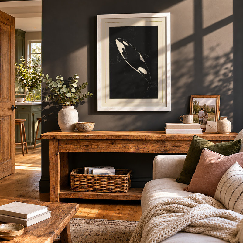 Drifting Orca Minimalist - Framed Print, A3 - 42.0 x 29.7 cm, White