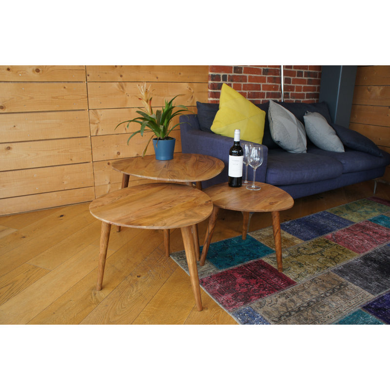 Carli Solid Wood Side Table Set, Dark Brown