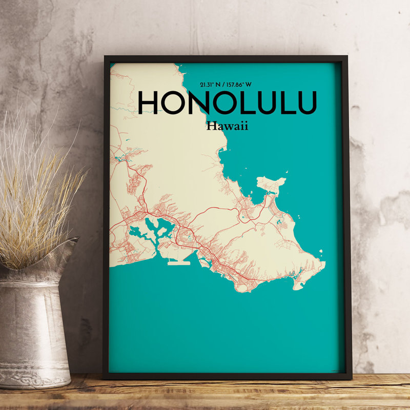 Honolulu City Map - No Frame Print, 70.1cm H x 50cm W x 0.13cm D