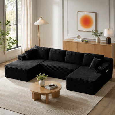 Compressible U-Shaped Sectional Sofa Set,Minimalist Style Modular Sectional Sofa, Corduroy Fabric Cloud Couch For Living Room